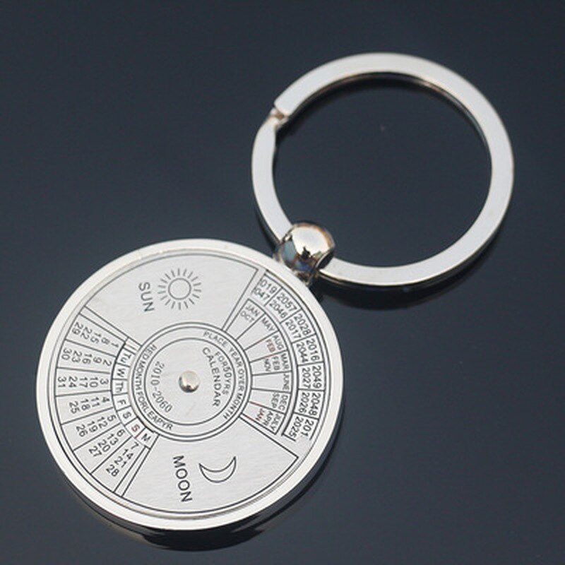 Llavero calendario con forma de luna y sol, Mini llavero calendario perpetuo, llavero de Metal único, tallado de a 2060, creativos