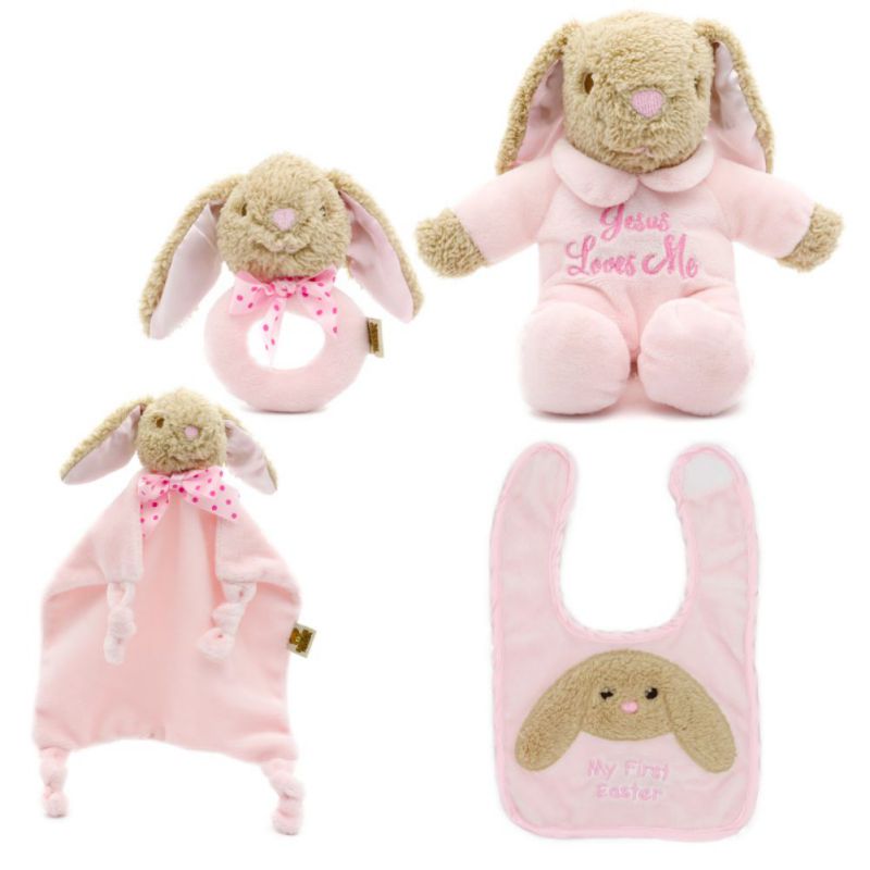 Soft Bunny Huidvriendelijke Bite Baby Benodigdheden 0-5T Vier Stuk Baby Zingen Sussen Handdoek Speeksel handdoek Bib Hand Rammelaar