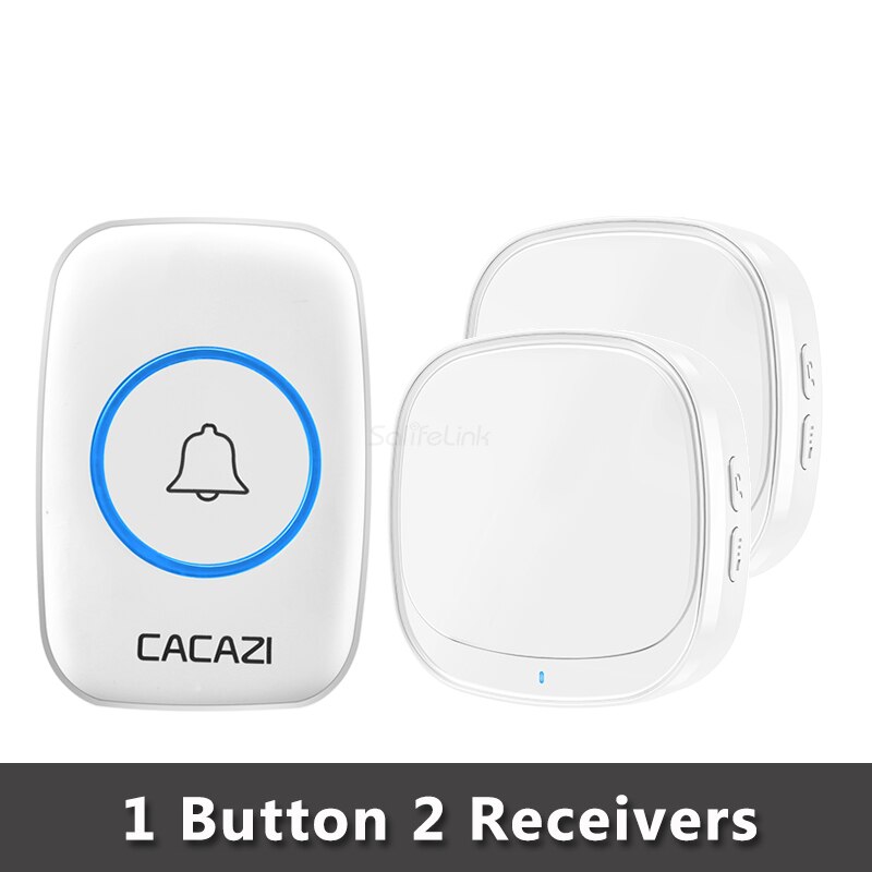 Cacazi Usb Draadloze Deurbel 60 Chimes 5 Level 150M Bereik Deur Bellen Bell Waterdicht Batterij Knop Usb Plug led Ontvanger: W 1Button 2Receiver