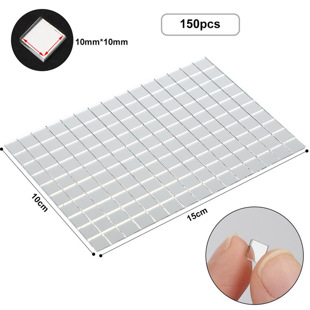 Selvklæbende glas firkantet spejl 10 x 10mm gitter mosaik fliser splint spejle mosaik plader til gør-det-selv håndværk vægklistermærke: Default Title