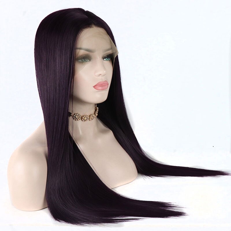 Bombshell Silky Straight Synthetic Hair Lace Front Wig Dark Purple Heat Resistant Fiber Hair Natural Hairline For Women Wigs