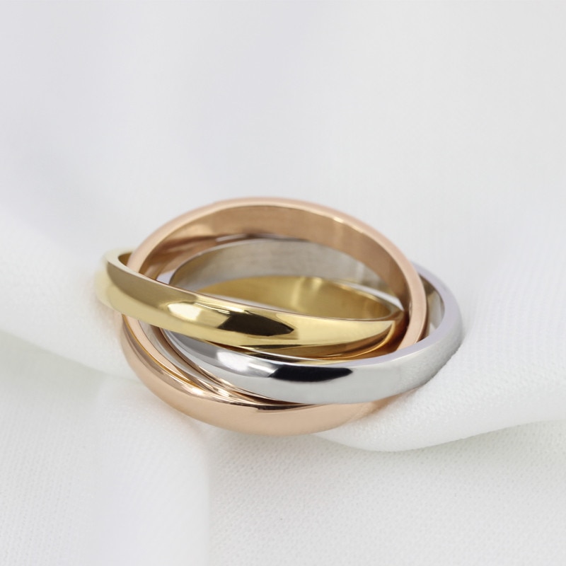 TOBILO Classic 3 Rounds Ring Sets Women Stainless Steel Wedding Engagement Female Finger Jewelry
