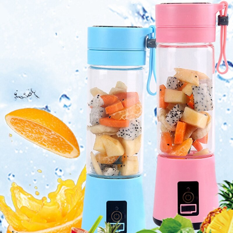 420Ml Portable presse-agrumes bouteille en verre presse-agrumes USB Rechargeable 6 lames presse-agrumes Smoothie mélangeur Machine mélangeur Mini jus tasse bleu