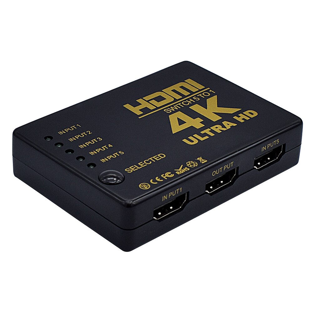 Hdmi splitter kabel 4k hd 1080p 5 ind i port mini switcher med ir fjernbetjeningsvælger til hdtv dvd tv xbox  ps3/4 z2 laptop
