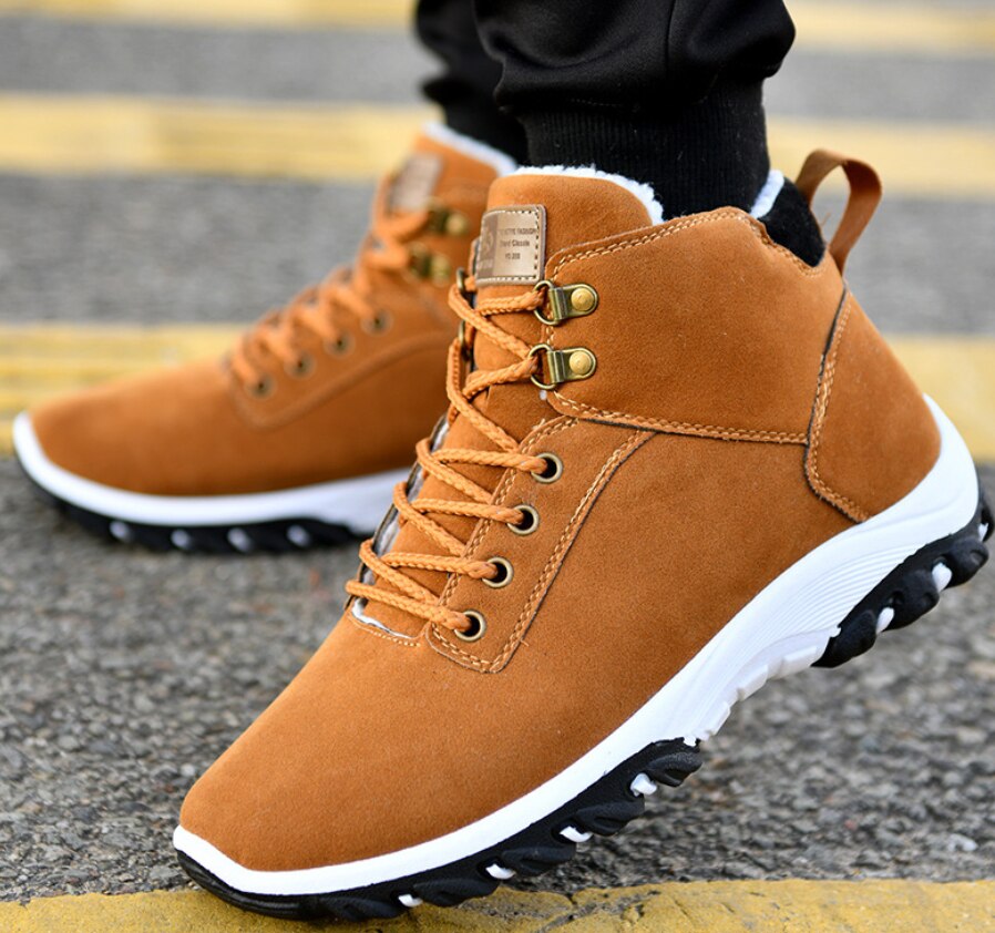 Winter Shoes Men Boots Lace-up Sneakers Fur Warm Fleeces Snow Boots High Flat Casual Cotton Shoes Solid Snow Boots