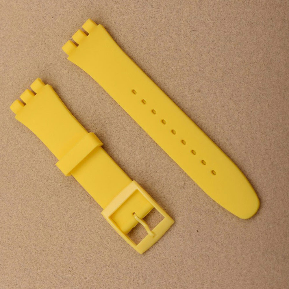 Accesorios de reloj para Swatch, correa de silicona con hebilla de 17mm y 19mm, correa de goma, correa deportiva para hombres y mujeres, correa de reloj de 20mm: Black Yellow / 16 mm