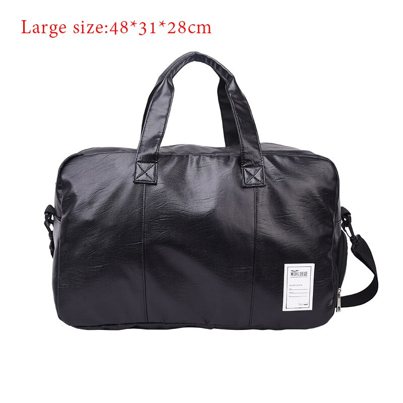 Men Travel Duffle Bag Women Travel Hand Luggage Bag PU Leather Waterproof Sports Gym Bag Large Capacity Weekend Handbag: BlackA