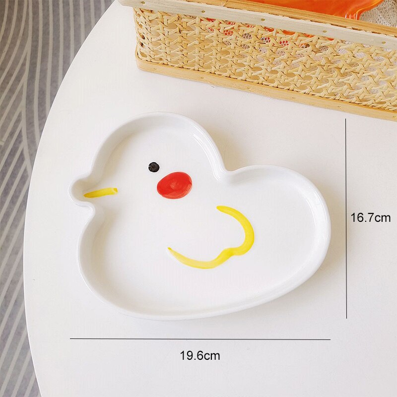 Art Graffiti Plate Ceramic Cartoon Plate Animal Plate Tableware Kitchen Korean Dish Set Nordic Salad Plate Tableware Household: white duck4