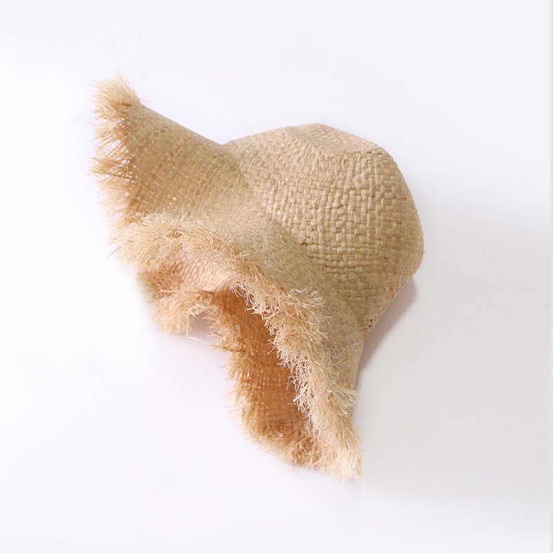 Sombreros de rafia tejidos a mano para mujer, sombrero de paja de ala grande con cordones, para playa y aire libre, color sólido, Simple, Verano