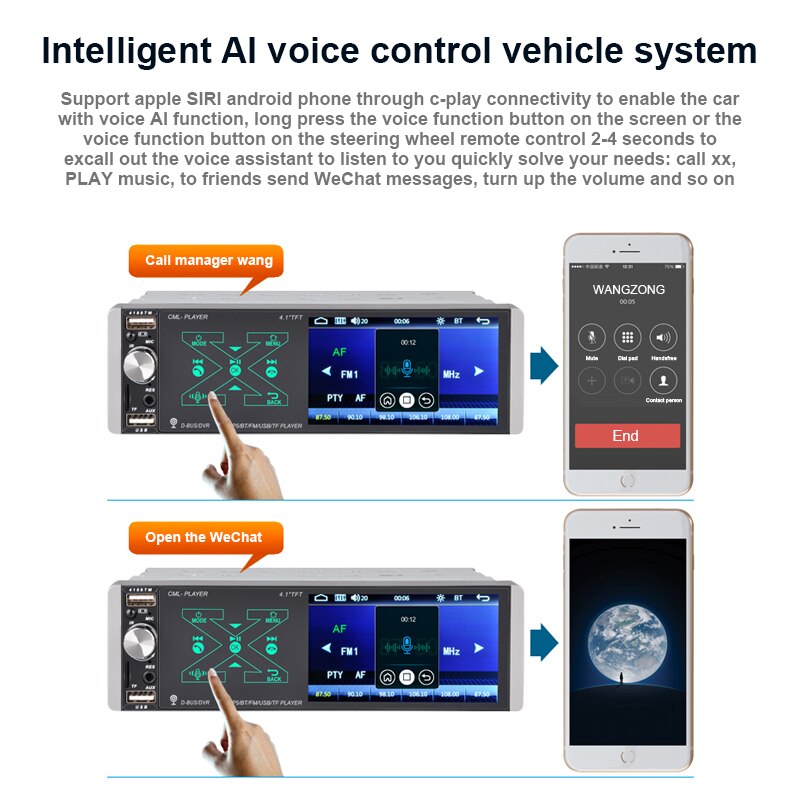 Smart AI Voice Smart Voice Capacitive Screen Player Single Ingot MP5 4.1'' Artificial Intelligence Collar Microphone