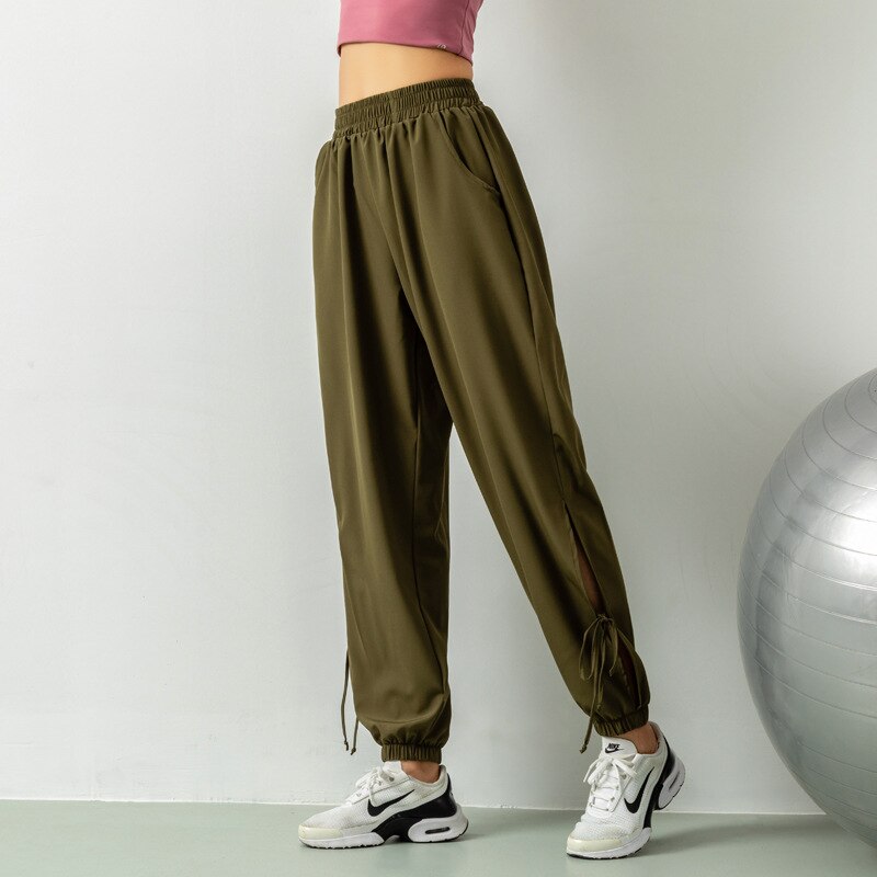 Kvinder løbebukser træningscenter gym svedbukser yoga løs træningsbukser bukser harembukser track fitness jogging sportstøj: Militærgrøn / M