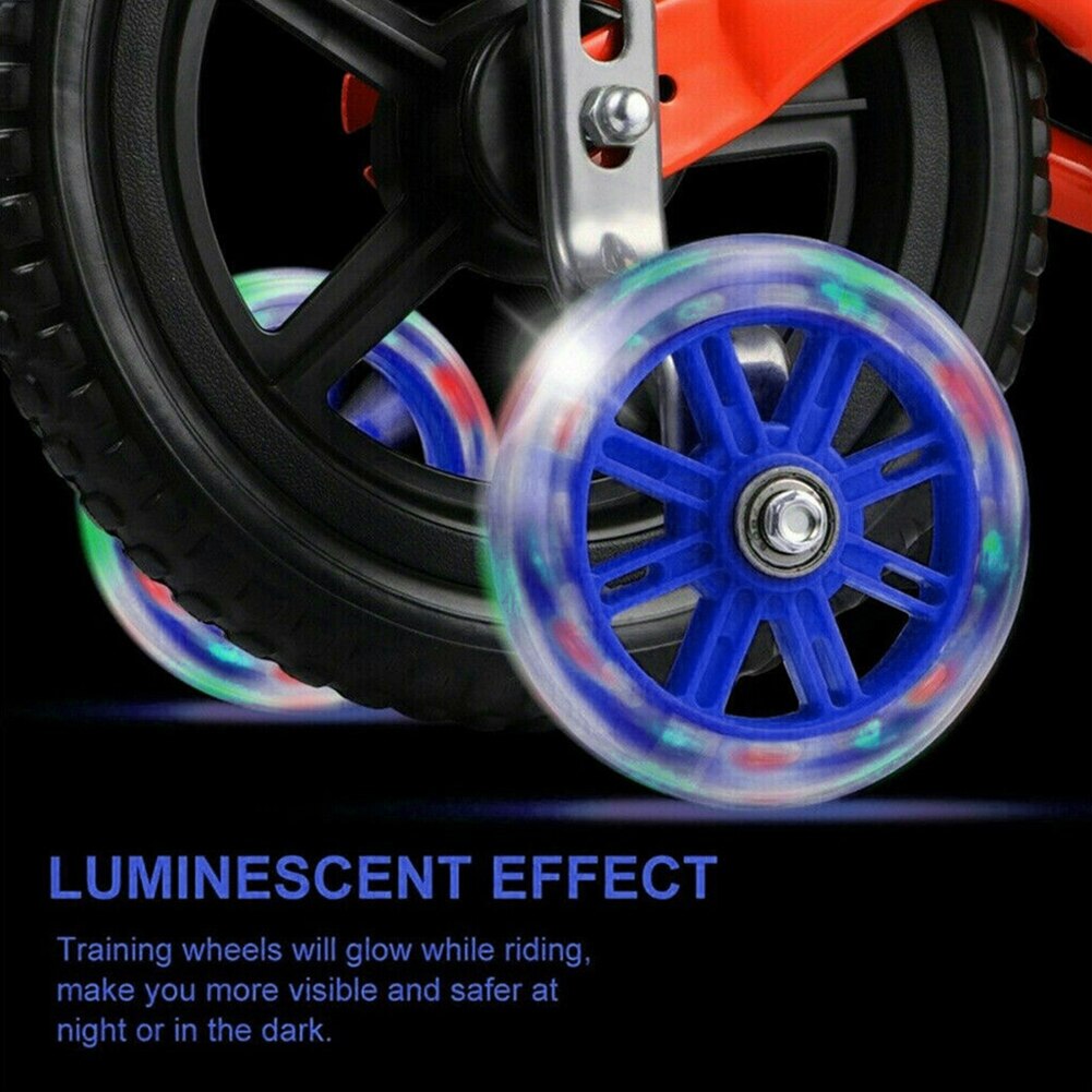 Ruedas auxiliares de entrenamiento para bicicleta, accesorios silenciosos para niños, luz LED multicolor de equilibrio, seguro, fácil de instalar al aire libre, 1 par
