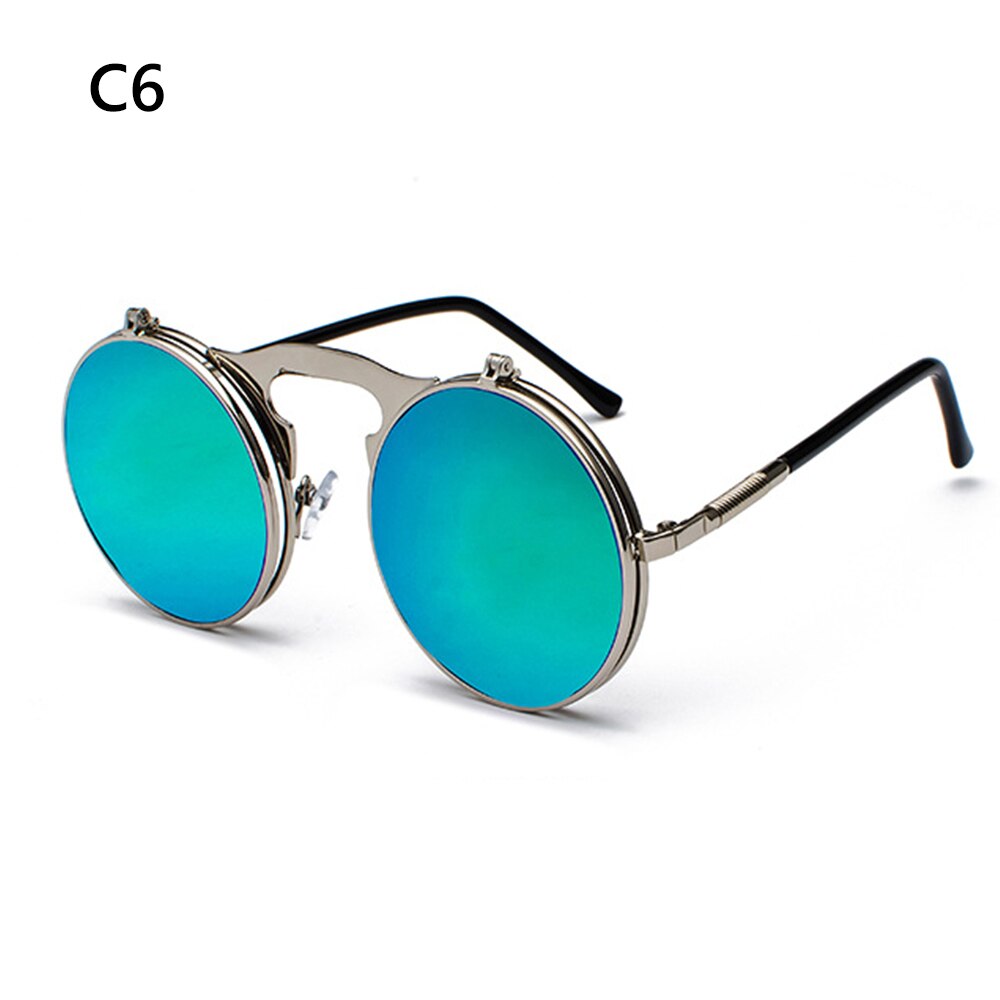 1 PC Vintage Punk Round Flip Up Sunglasses for Men Women Steampunk Driving Sunglasses Summer UV Protection Eyewear: 6