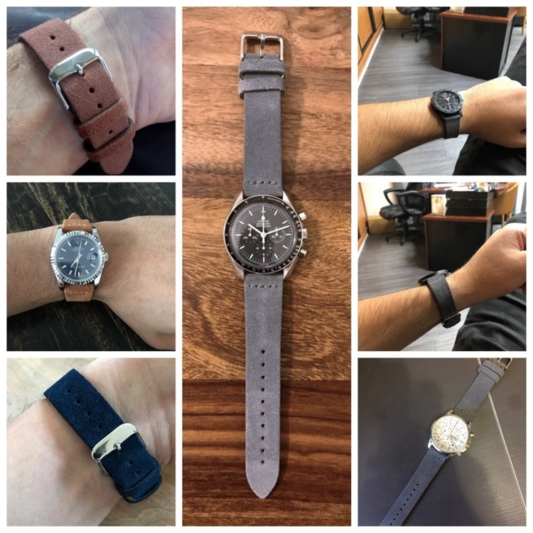 EACHE Suede Watch Leather Band Strap Beige Light&Dark Brown Black Grey Blue Watch Straps 18mm 20mm 22mm