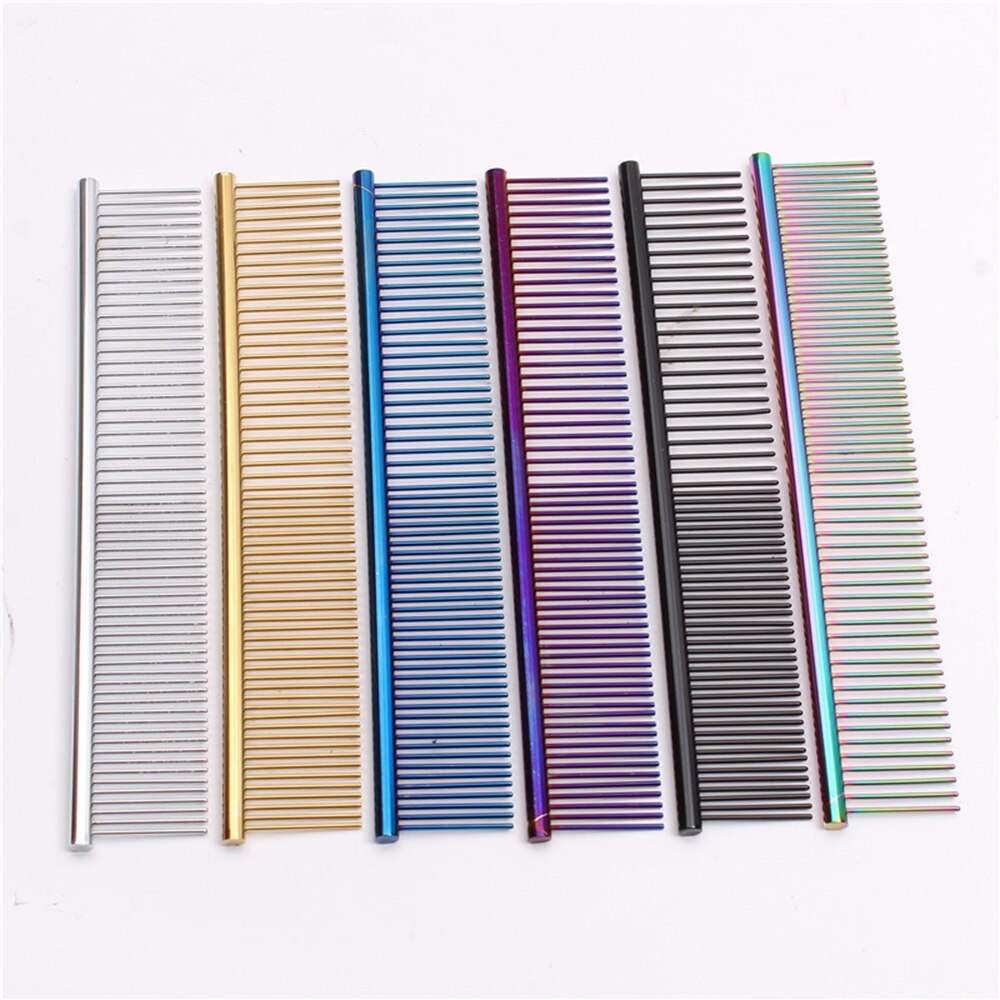 1PC Multicolor Pet Dog Cat Hair Comb Metal Double Row Brush Grooming Hair Steel Comb Beauty Cleaning Supplies
