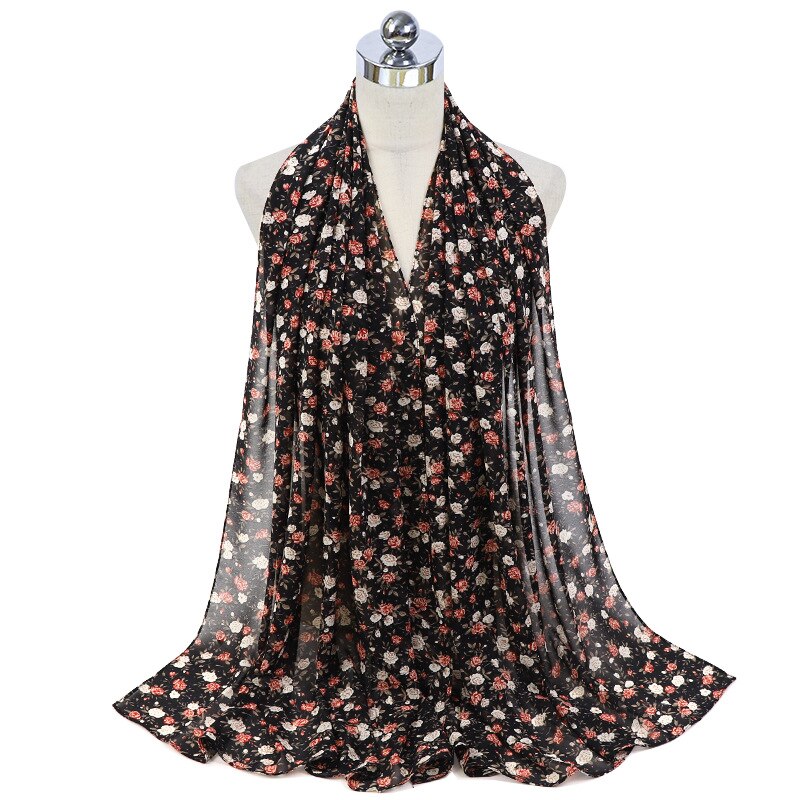 Hijab de gasa con estampado musulmán para mujer, pañuelo árabe para la cabeza, flor, islámico, chales y envolturas, turbantes,: 9