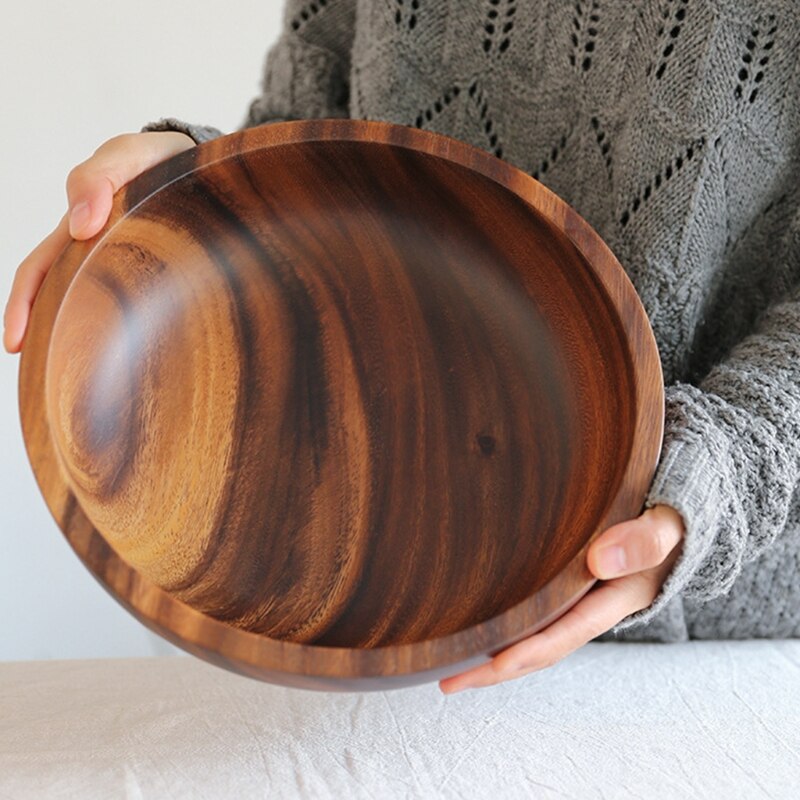 Cuenco de madera para almacenamiento de frutas y verduras, cuenco mezclador de masa, para el hogar Decoración práctica, cocina, Picnic, comida, pan, platos y ensalada