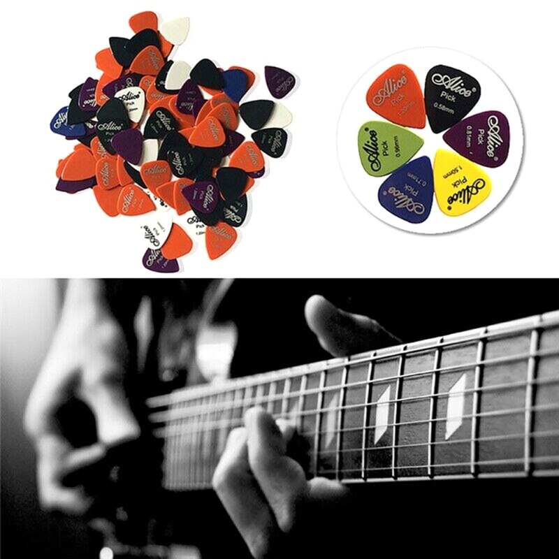 100 stk elektrisk akustisk guitar farverige picks plekter 0.58/0.71/0.81/0.96/1.20/1.50mm tykkelse tilbehør