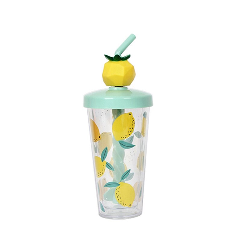 Colorful Fruit Mixing Cup Double Layer Transparent Straw Cup Summer Cold Drink Popular Handy Cup: Light Green