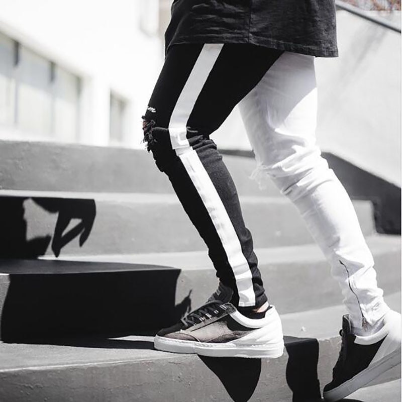 Stretch denim bukser solid slim fit jeans mænd casual biker denim jeans mandlige street hip hop vintage bukser skinny pant