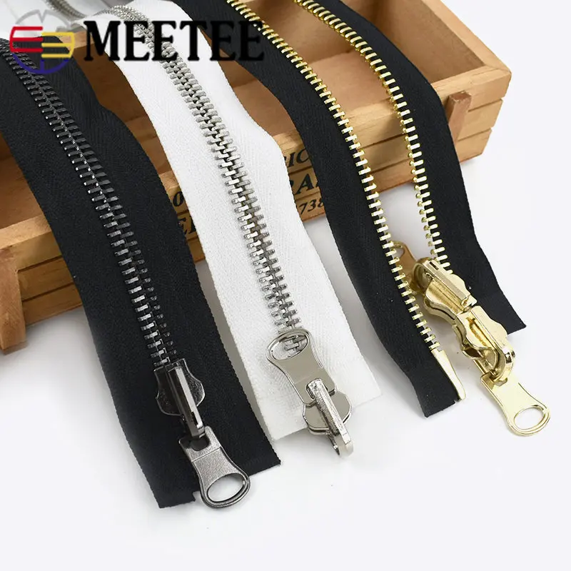 1 pieza 60-120 cm 5 # 8 # Cremalleras de Metal de doble deslizamiento, cremallera Reversible giratoria para coser abrigo, chaqueta, Kit de reparación de cremalleras, accesorios DIY