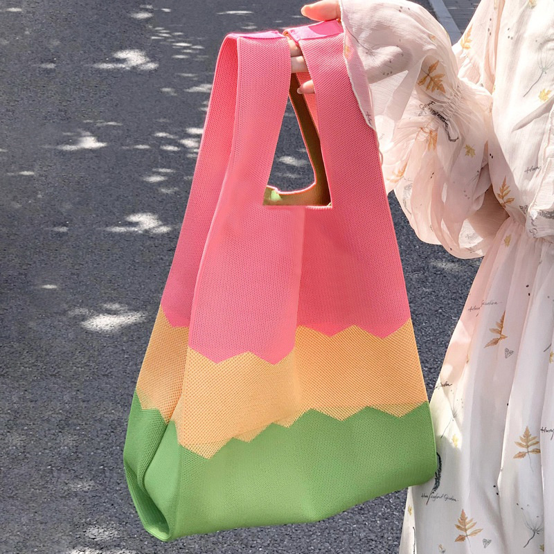 Mini bolso de muñeca con nudo para mujer, bolsos de mano de punto hechos a mano, bolso de mano informal coreano, bolsos de compras reutilizables