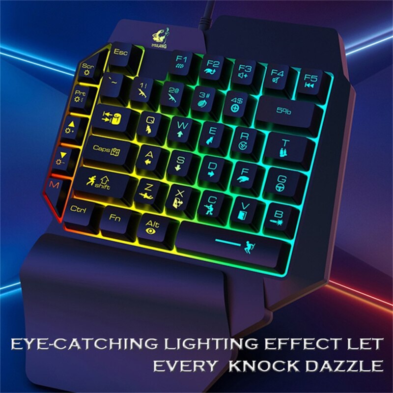 T1 One-handed Keyboard Mouse Set Ergonomic Gamer Wired Keyboard USB Gaming Mouse With RGB Backlight For Game PC Laptop