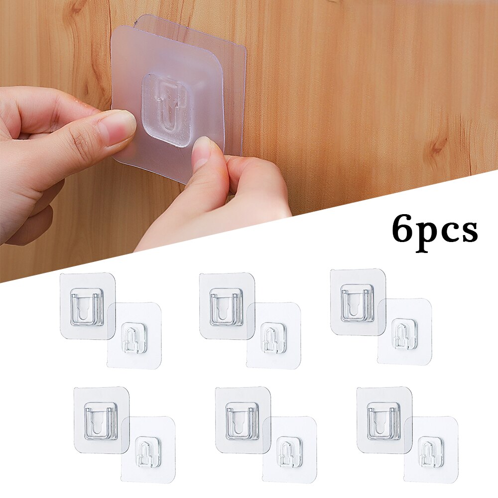 Double-Sided Adhesive Wall Hooks Wall Mounted Adhesive Storage Hooks Multi-Purpose Wall Hanger For Kitchen Bathroom Living Room: 6PCS