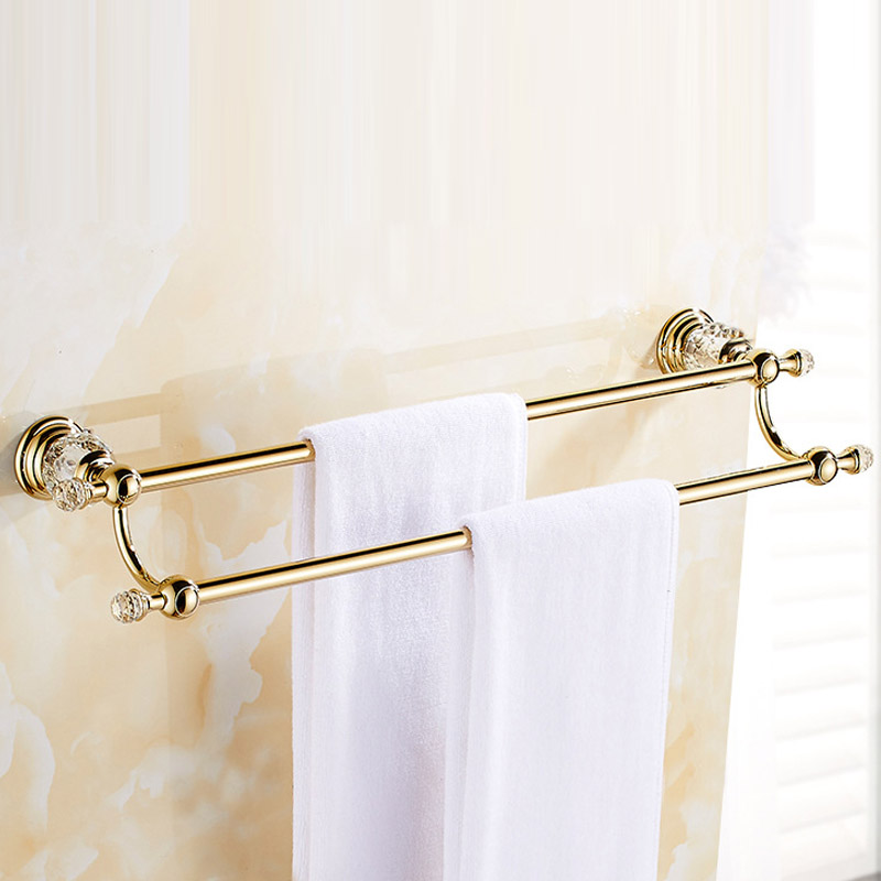 Luxury Gold Polished Brass Bathroom Accessories Set - Wall-Mounted Crystal Bath Hardware Collection