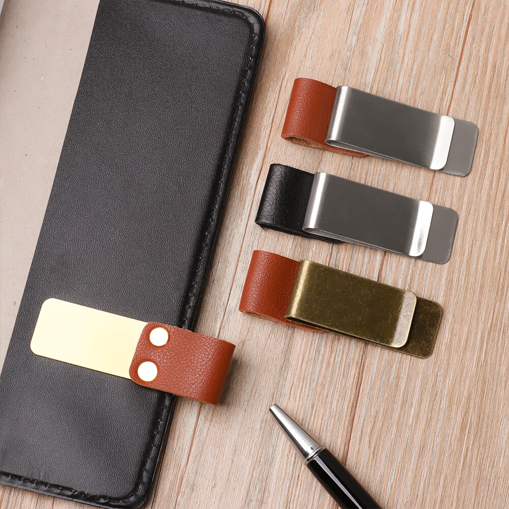 Metal Handmade Leather Brass Stainless Steel Pen Holder Pencil Clip Journal Dairy Notebook Holder Paper Folder Memo Clip