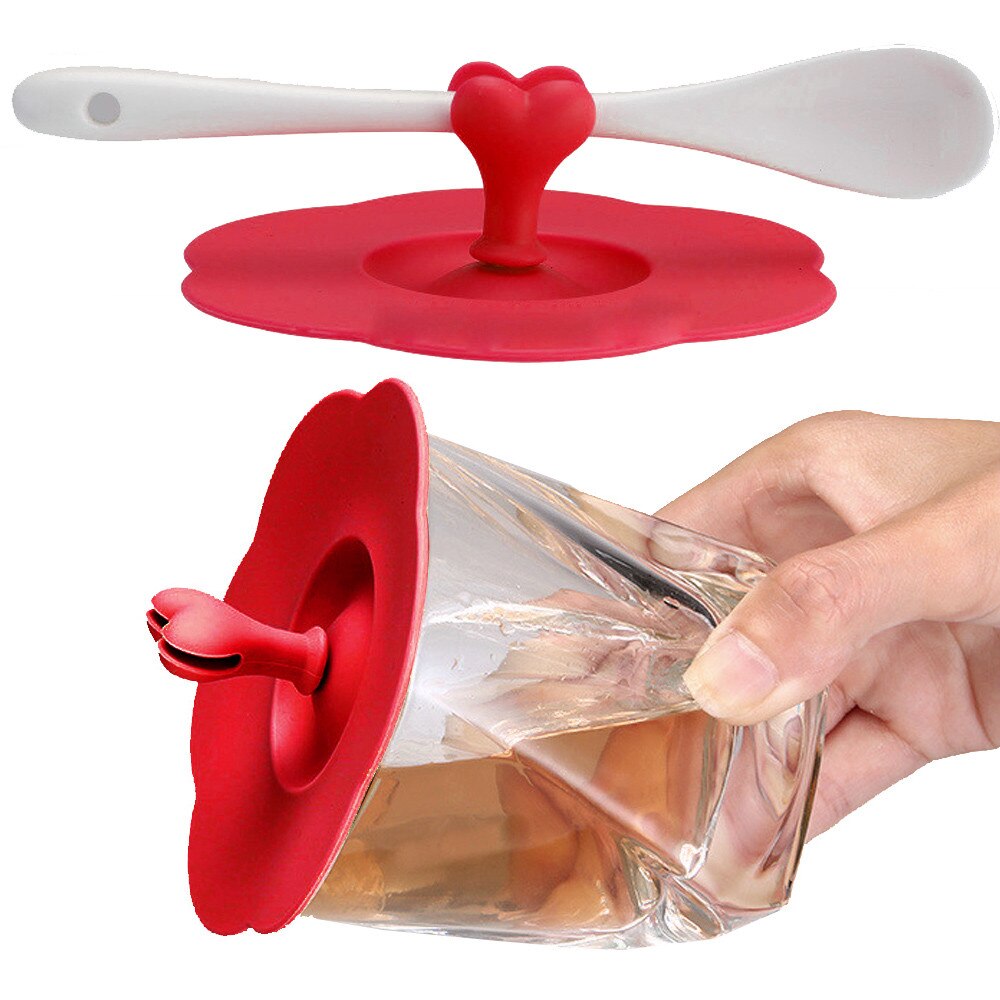 Tasse de café en Silicone | Cœur, tasse à café, couvercle d'aspiration, couvercle de tasse hermétique: Red