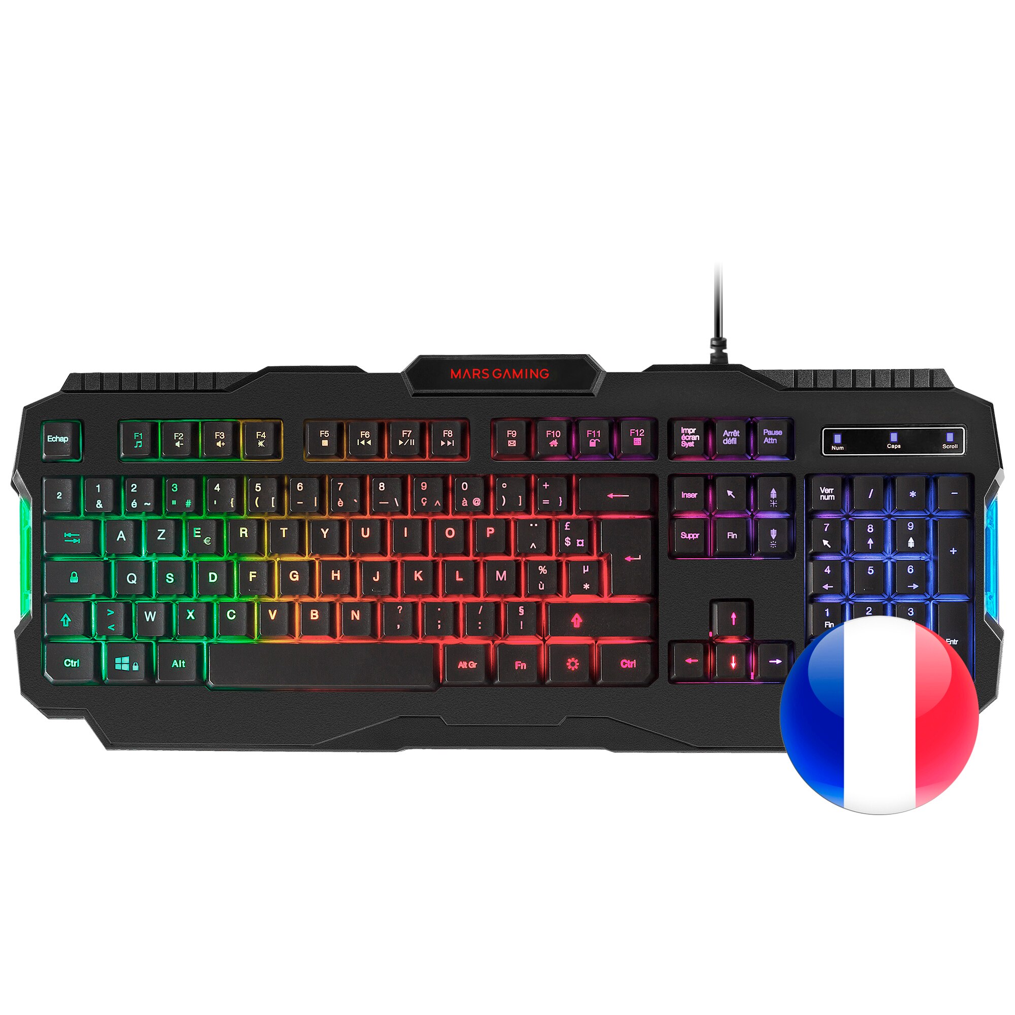 Mars Gaming MRK0, Teclado Gaming RGB Rainbow, Antighosting, Idioma Español / Francés / Portugués: French Layout
