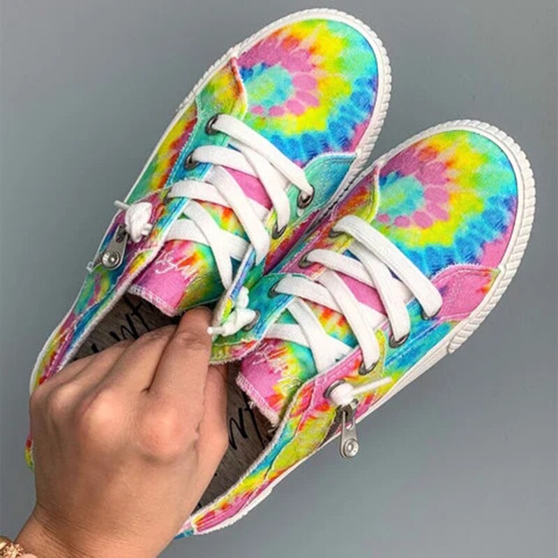 Regenboog witte schoenen dames canvas sneakers met gekleurde veters lente dames casual sneakers