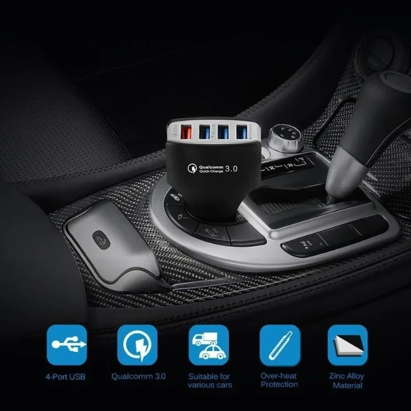 Chargeur de voiture Quick Charge 3.0, 4 Ports, Charge rapide, chargeur de téléphone de voiture, accessoires automobiles