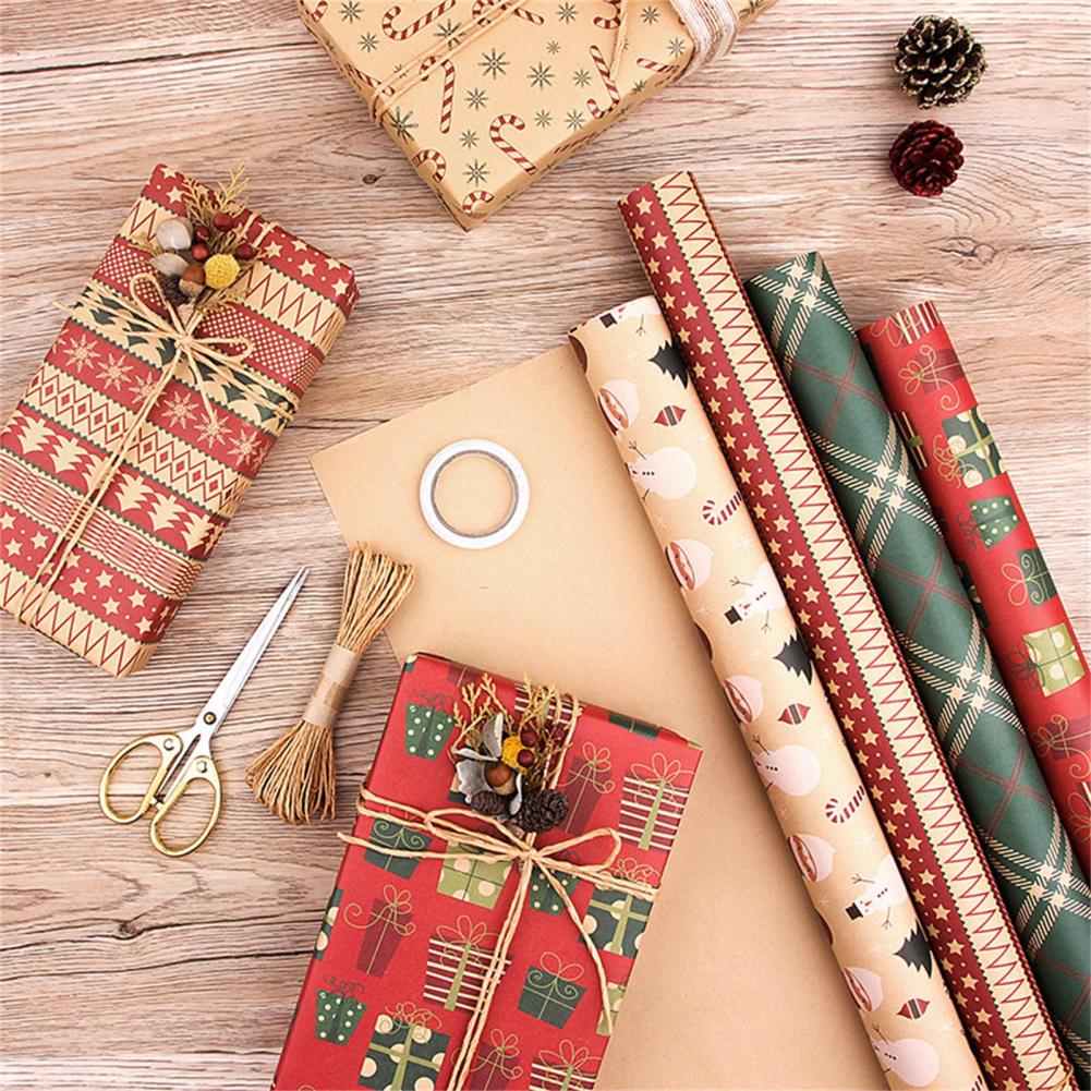 6Pcs Christmas Wrapping Paper Useful Trendy Christmas Wrapping Paper Universal Smooth Surface Kraft Wrapping Paper