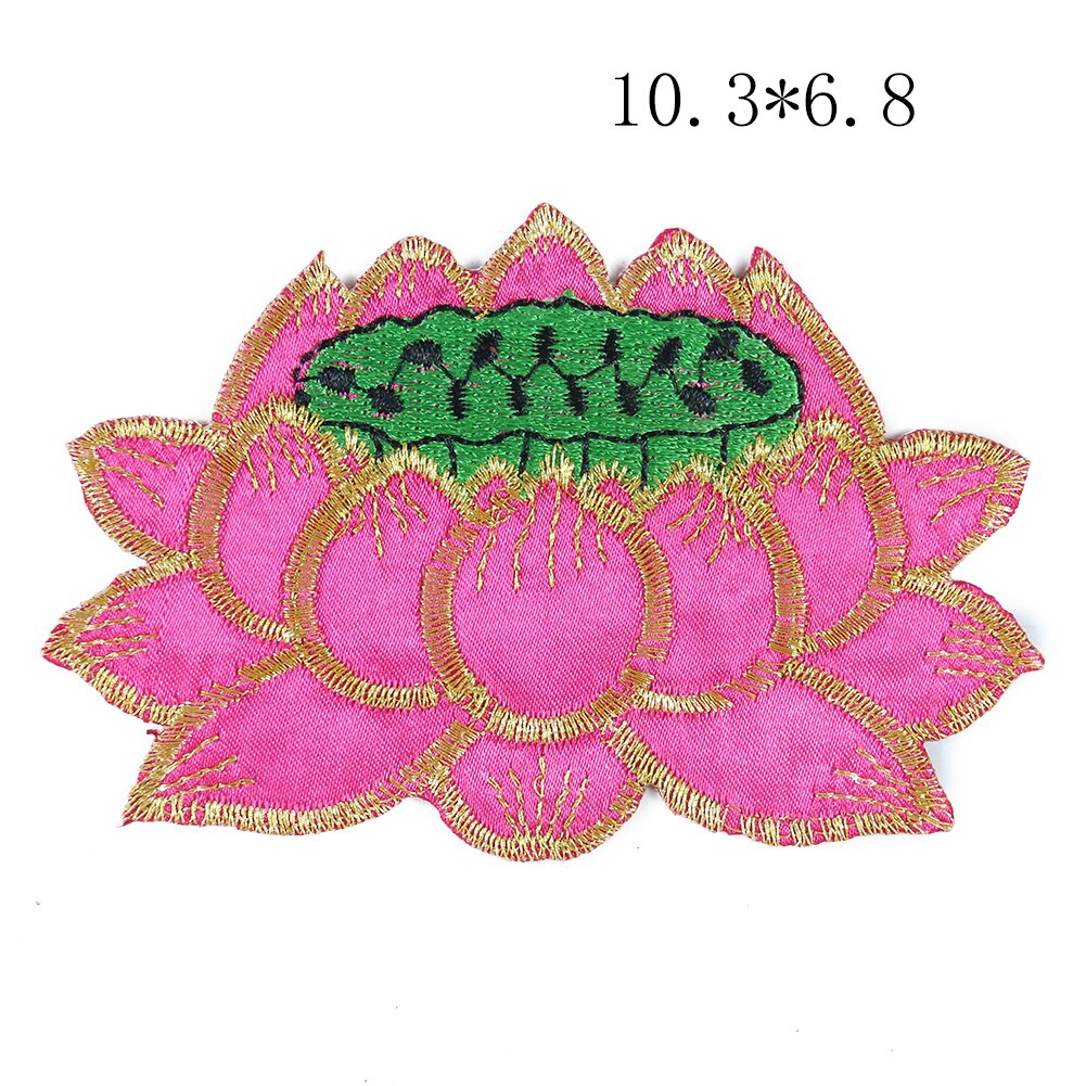 1 PCS Lotus Flower Embroidered Iron on Patches for Clothing DIY Stripes Clothes Patchwork Sticker Custom Flowers Applique badge