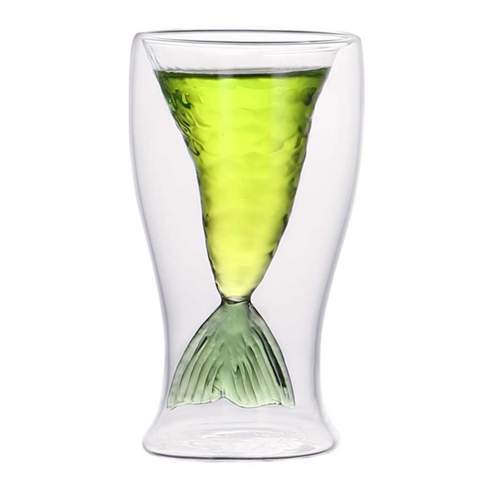 Vaso de vino de cola de pez sirena de 80ml, doble capa, cerveza, whisky, tazón taza de cóctel: green