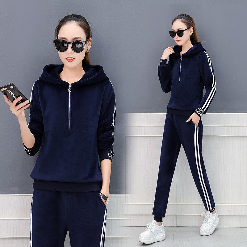 Winter Dik Fluwelen Vrouwen Sportkleding Trainingspak Warm Hoodie Running Jogging Outfits Casual Workout Set Sport Pak Sweatshirt + Broek