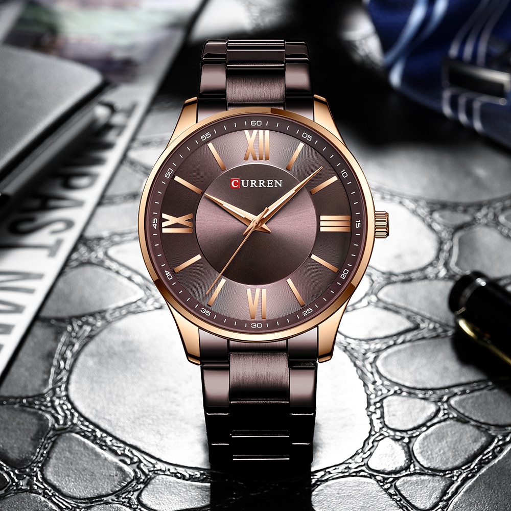 Curren roestvrijstalen herenhorloges, eenvoudig en klassiek quartz zakelijk horloge, dun horloge voor heren