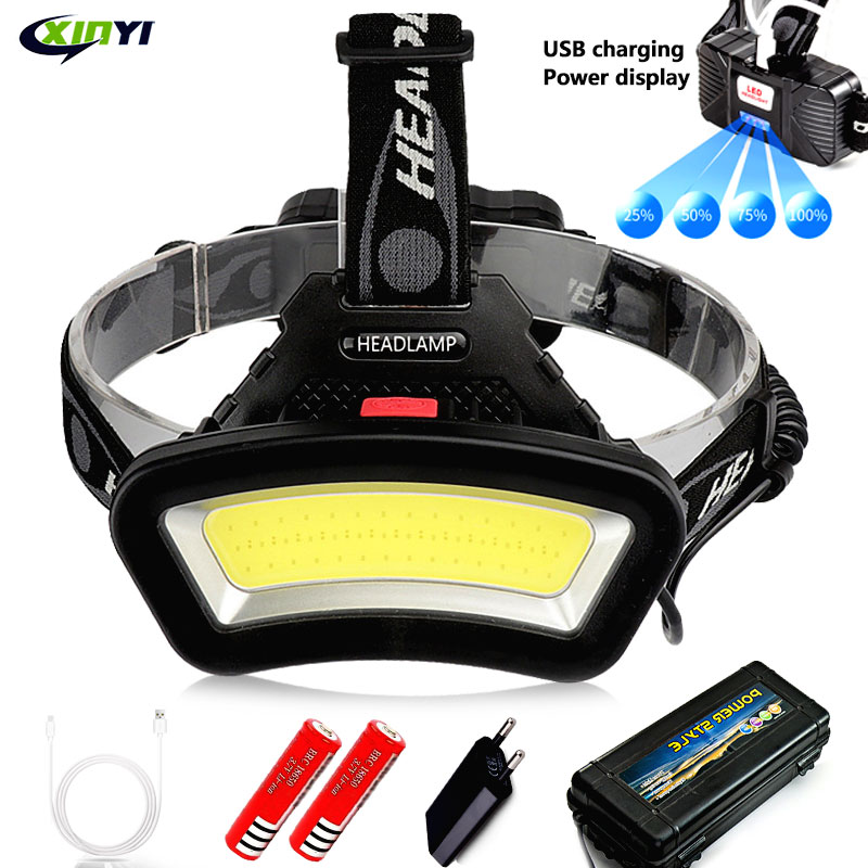 8000lm usb genopladelige led forlygter 200m lange lysafstande vidvinkel cob forlygte lanterne til vandreture udendørs brug 2*18650