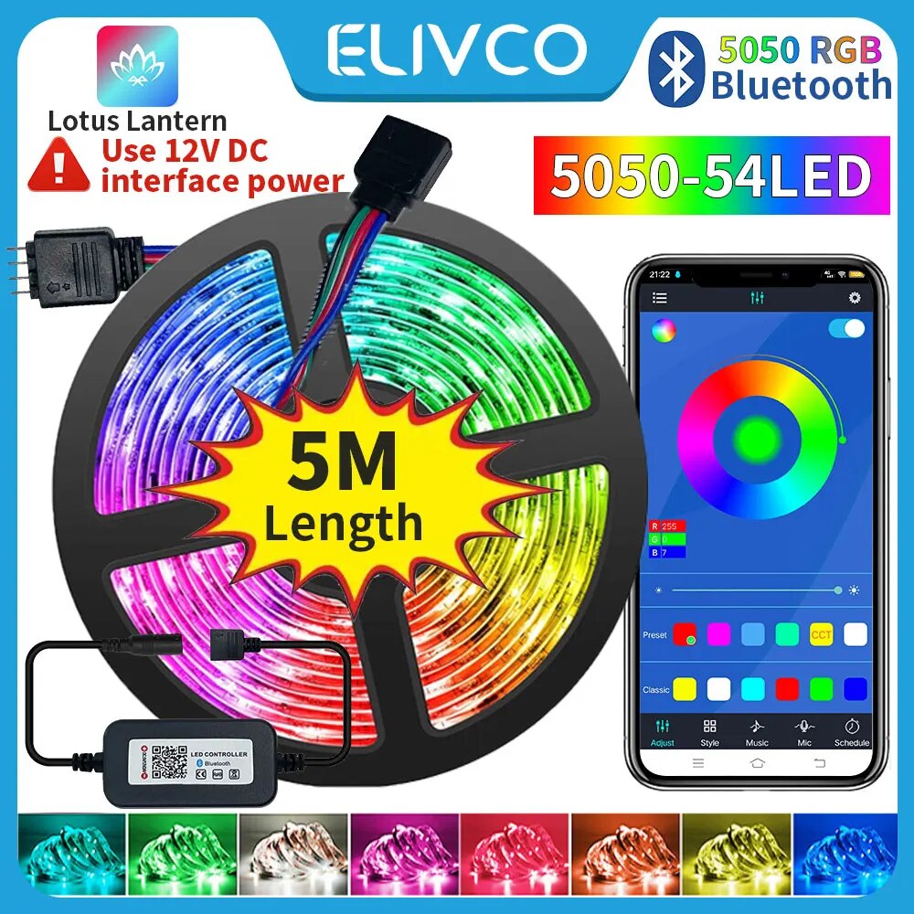 12 V LED Streifen Lichter RGB 5050 5 M 54 LEDS Bluetooth APP Steuerung Luces LED flexibel Diode Dekoration für Wohnzimmer Lampe Band