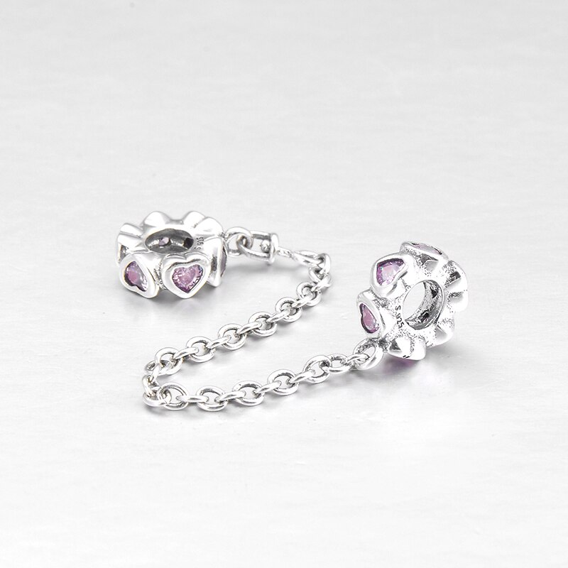 925 Sterling Silber DIY für rosa herz CZ Sicherheit Kette Perlen Fit Original Europäischen Charme Armband Schmuck machen