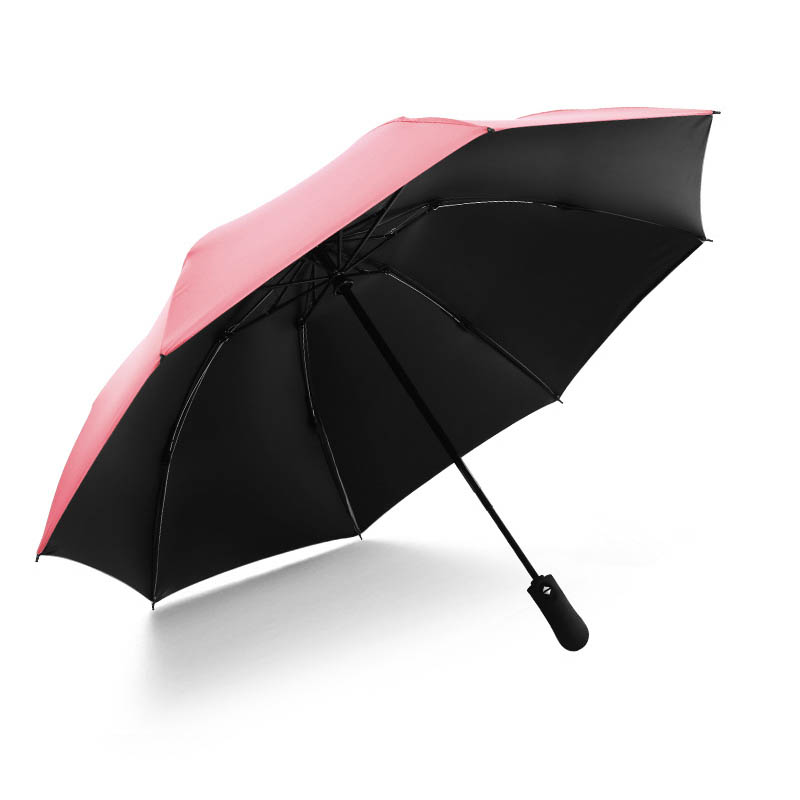 Solid Color Fully Automatic Folding Umbrella Business Gentleman An Open Short Handle Umbrella: Pink