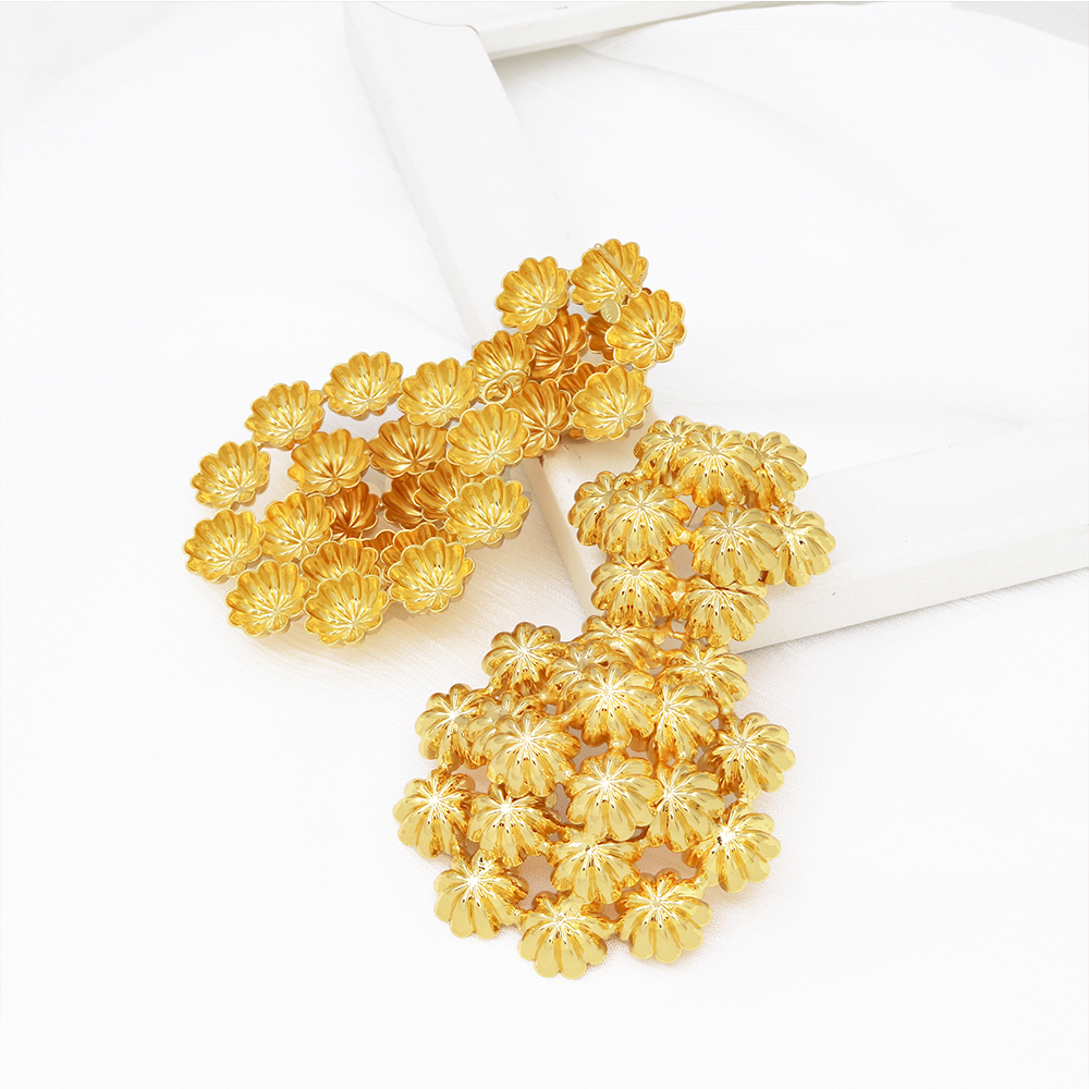 Boucles d'oreilles africaines exagérées à grande fleur pour femmes, plaqué or 18 carats, Piercing à la , bijoux de fête de mariage, dubaï, Nigeria