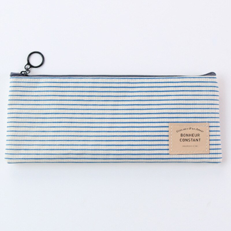 Semplice A Righe A Scacchi Make Up Bag Ragazzi Delle Ragazze Studente di Grande Capienza della Tela di Canapa Cassa di Matita Bagagli Zip di Trucco Sacchetti Cosmetici: Stripe Pencil Bag