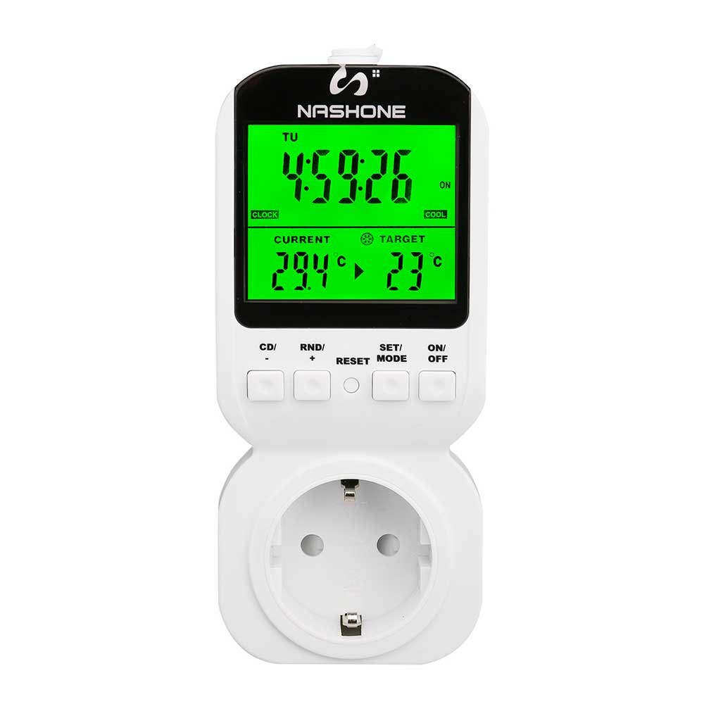 Nashone Thermostat Timer temperature sensor 7-day Programmable Thermostat Plug-in Digital Light Timer Switch with 3-prong Outlet: EU Type