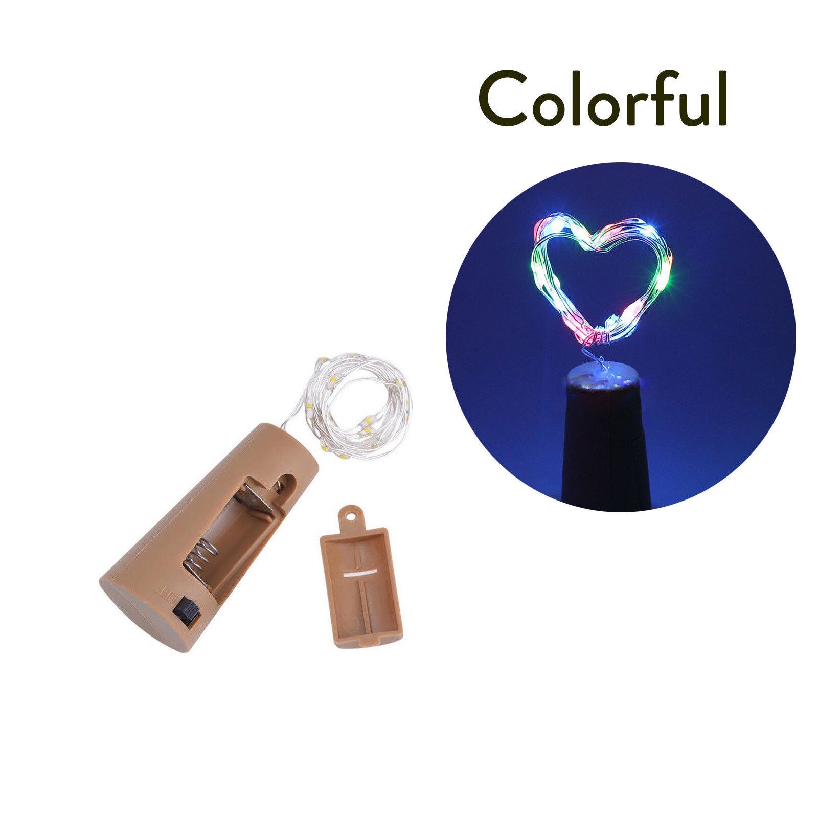 Led sølv wire string lys 2m 20 leds vinflaske kork prop krans festival bryllup fest boligindretning lampe medfølger batteri: Flerfarvet