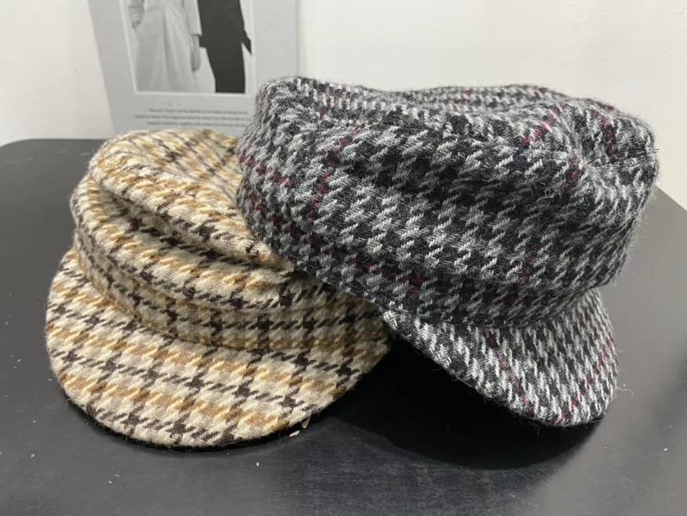 100% Wol Vrouwen Hoed Toevallige Wilde Mode Dame Plaid Hoeden