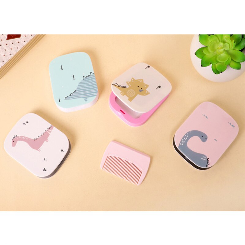 Baby Portable Spiegel Kam Set Cartoon Willekeurige Kleur Kinderen Make-Up Spiegel + Kam Kids Soft Haar Hoofdhuid Borstel Hoofd Massager borstel
