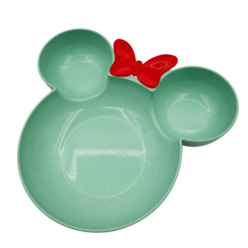 Plato de paja de trigo para bebé, vajilla de dibujos animados, vajilla, Bol para niños, cuchara, tenedor, plato de fruta, cuenco de entrenamiento para niños con platos: Green Plate